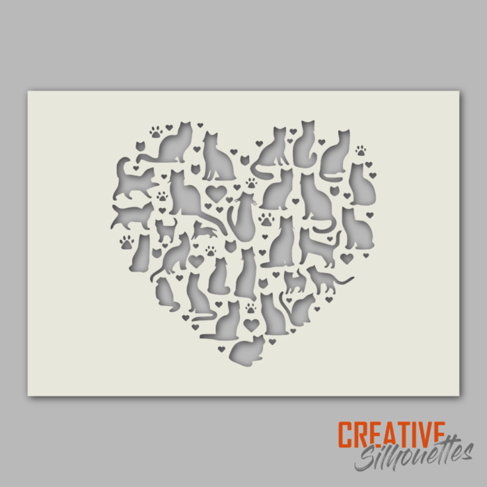 Cat Love Hearts Stencil - Image 1